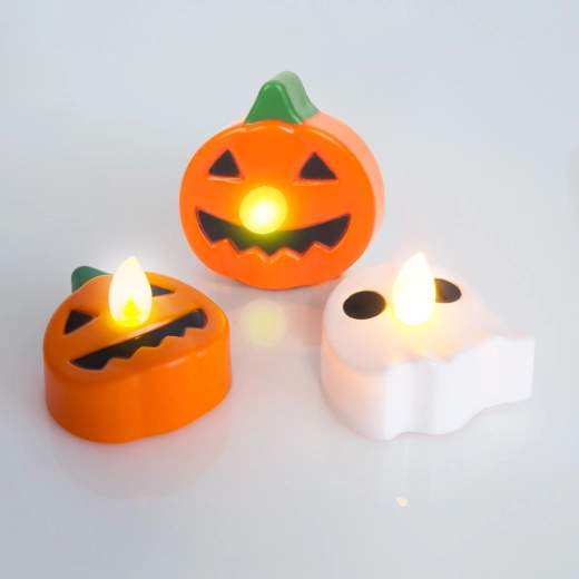 Halloweenské LED čajové svíčky dýně a duch – 3 kusy