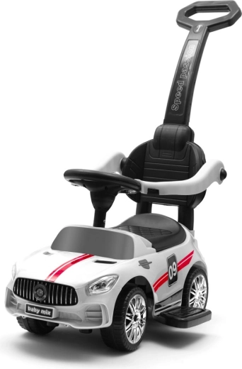 Dětské odrážedlo s vodicí tyčí a zvuky BABY MIX Racer – bílé