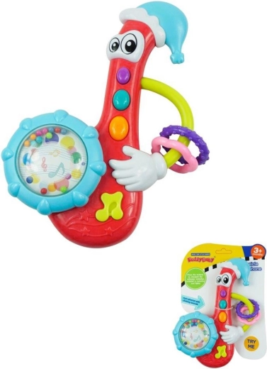 Dětské chrastítko s melodií BABY MIX – saxofon, červené