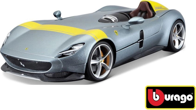 Bburago Ferrari Monza SP1 RACE+PLAY stříbrný model auta 1:18