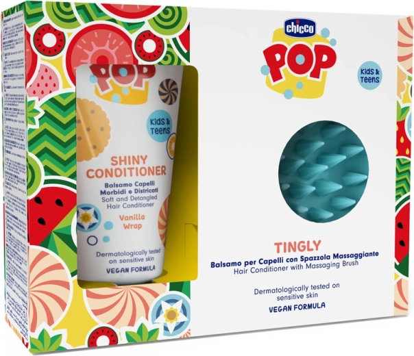 Chicco POP Vanilla Shiny kondicionér na vlasy 150 ml s masážním kartáčem na pokožku hlavy