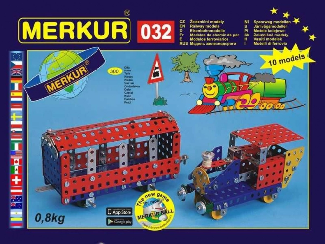 Stavebnice Merkur 032 – železniční modely, 10 modelů, 300 dílků
