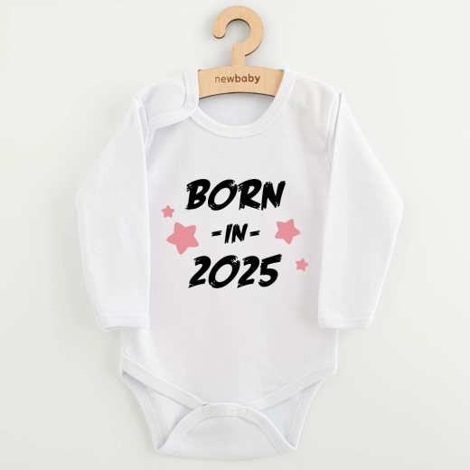 Dětské body s potiskem new baby born in 2025, růžové, vel. 68