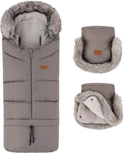 Petite&Mars zimní set: fusak Arctic 4v1 + rukavice na kočárek Furry mocha mousse