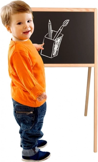 Dětská oboustranná dřevěná tabule, magnetická – křída i fix, 84 × 43 × 50 cm