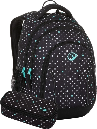 Bagmaster studentský set SUPERNOVA 23 A černo-bílo-tyrkysový puntíkovaný