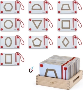 Dřevěná magnetická tabulka pro nácvik geometrických tvarů - 10 ks