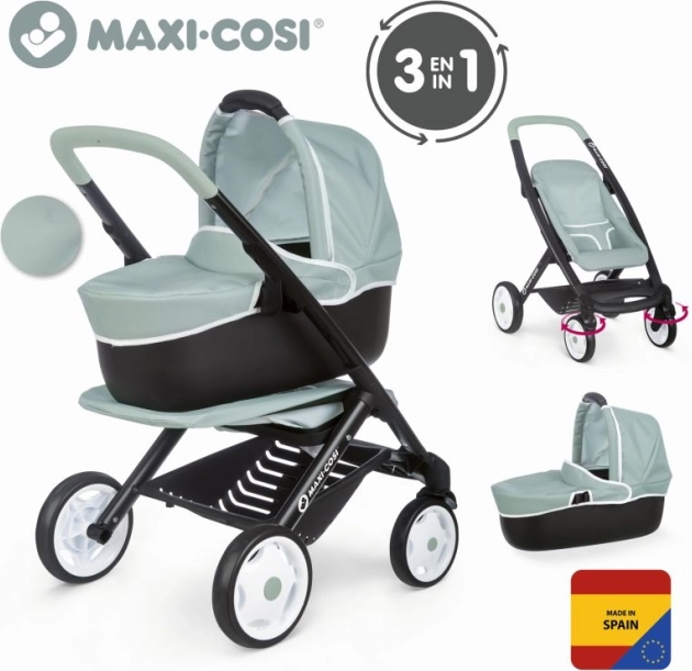Kombinovaný kočárek pro panenky MAXI-COSI 3v1 tyrkysově šedý