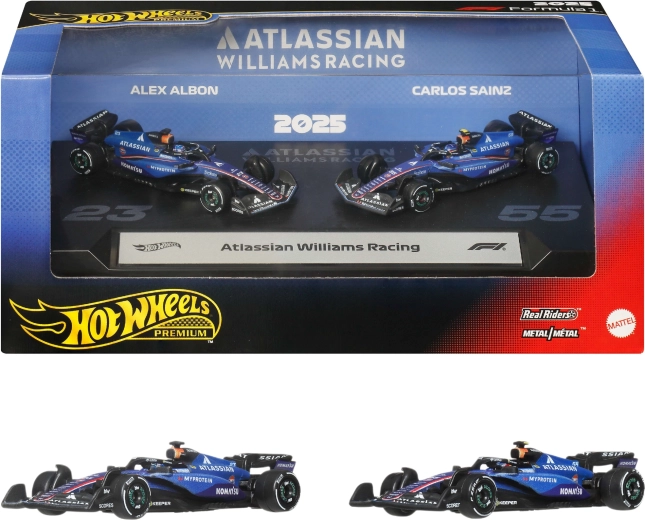 Hot Wheels Premium Formula 1 Atlassian Williams Racing sada 2 kovových monopostů F1 Alex Albon a Carlos Sainz