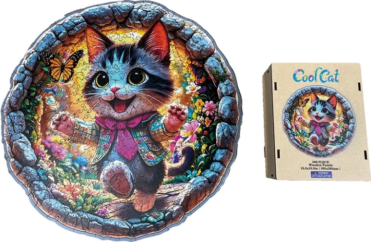 Dřevěné puzzle stylová kočka
