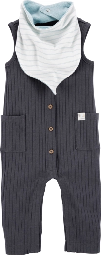 Carter’s 2dílný set: overal bez rukávů a bryndáček charcoal pro chlapečka