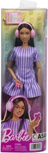Barbie Fashionistas modelka ve fialových proužkatých šatech
