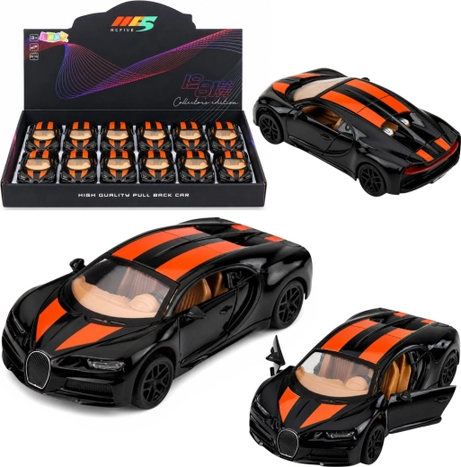 Kovové sportovní auto s efekty a zpětným pohonem pull-back 1:32 černé