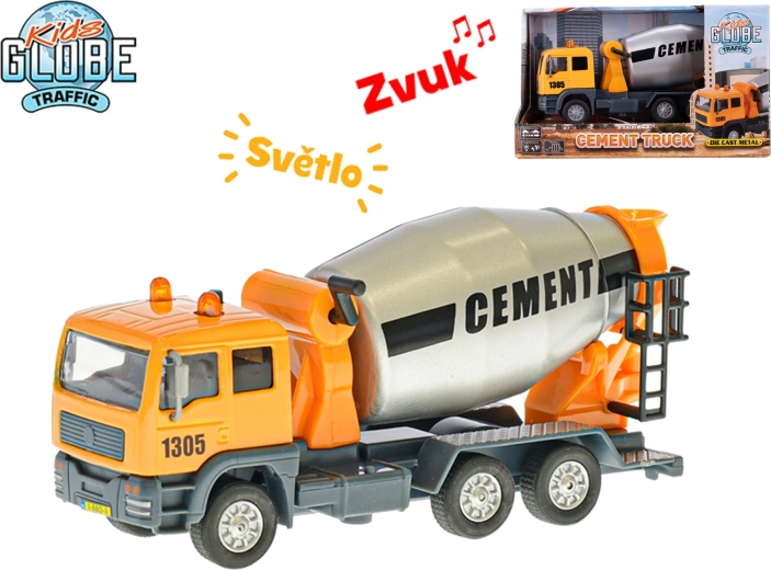 Kids Globe Traffic kovová míchačka betonu se světlem a zvukem, 15,5 cm