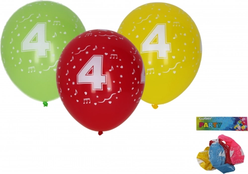 Balonky 30 cm s číslem 4 – sada 5 ks