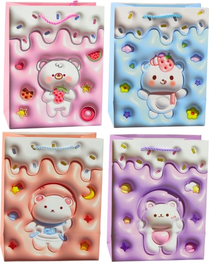 Papírová dárková taška s medvídkem, pastelové barvy 23 × 18 × 10,5 cm