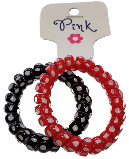 PINK spirálové gumičky do vlasů – červená a černá s puntíky, 2 ks
