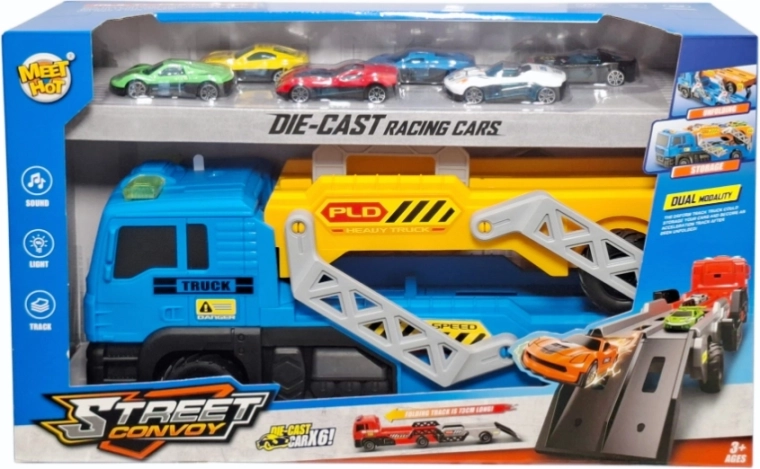 Auto laweta s rampou a 6 závodními autíčky