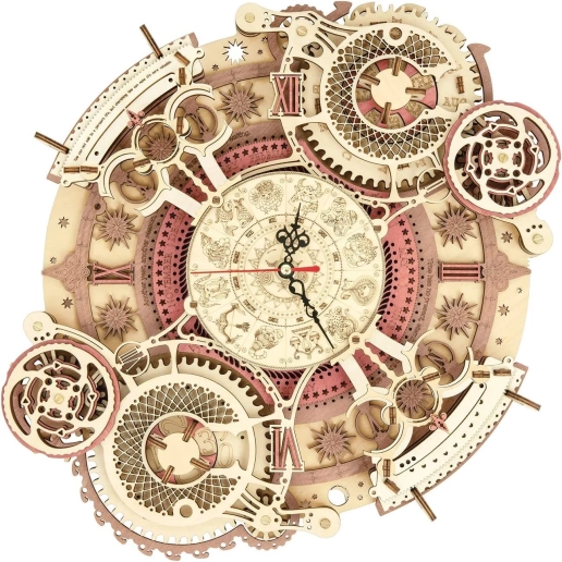 3D Dřevěné Mechanické Puzzle Hodiny s Kalendářem