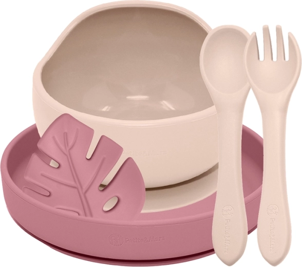 Petite&Mars silikonová jídelní sada Take&Match Desert Sand a Dusty Rose pro děti od 6 měsíců - 4 ks