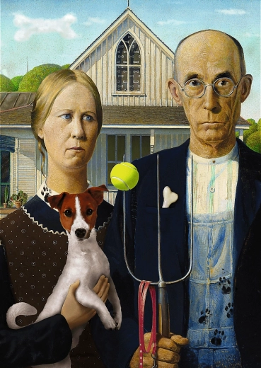 Puzzle 500 dílků American Gothic Psí edice
