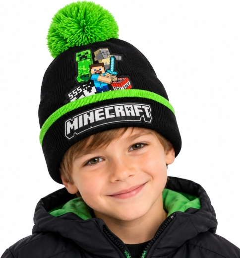 Dětská zimní čepice Minecraft Creeper s bambulí