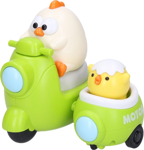 Slepička a kuře na motorce na natažení 9,5 cm - 1 kus