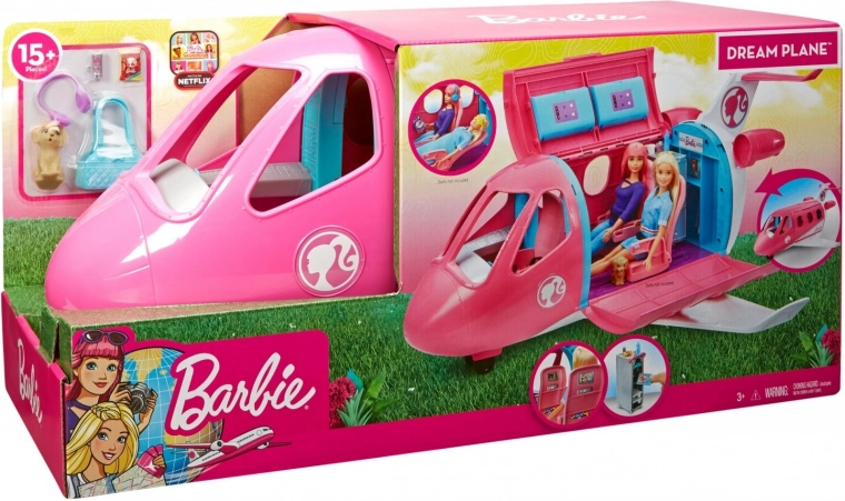 Barbie letadlo – růžový herní set s doplňky