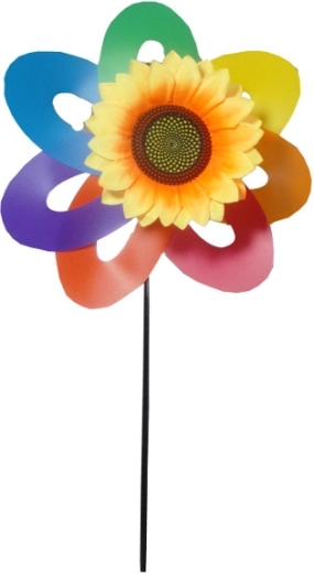 Barevný větrníček ve tvaru slunečnice na plastové tyčce