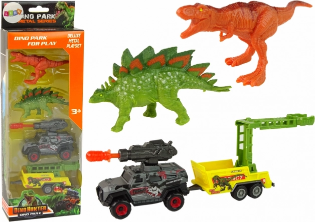 dinosauří sada s autem, raketometem a přívěsem
