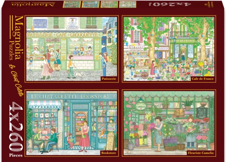 Magnolia puzzle cukrárna, kavárna, knihkupectví a květinářství (4×260 dílků)