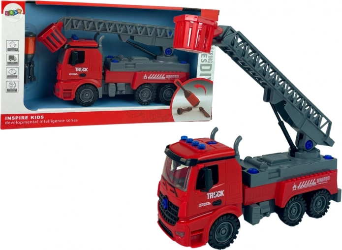 Hasičský vůz k montáži – červený DIY se šroubovákem