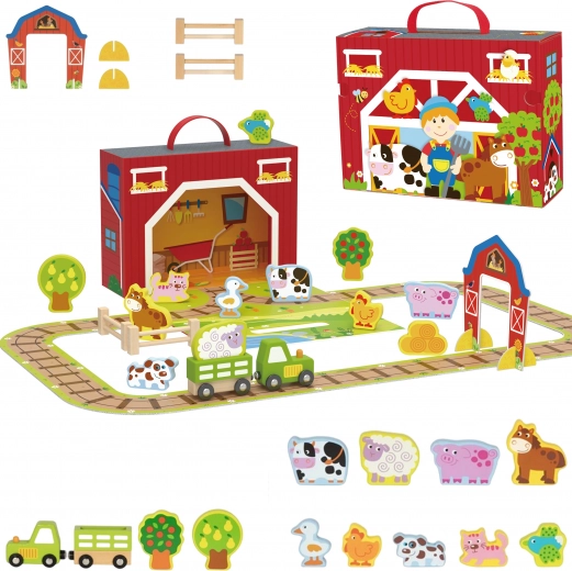 Dřevěná farma v kufříku Tooky Toy