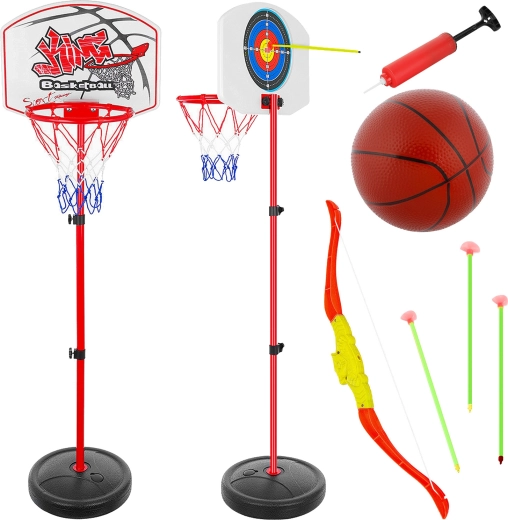 Dětský sportovní set 2v1 – basketbalový koš a lukostřelba s nastavitelnou výškou