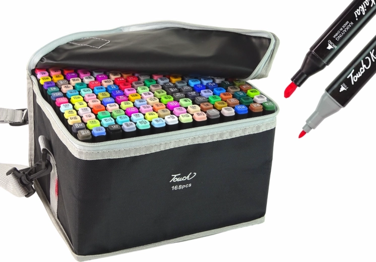 Sada dvoustranných alkoholových markerů v tašce, 168 ks