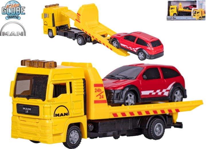 Kids Globe Traffic odtahová služba MAN – kovový model s osobním autem 19 cm
