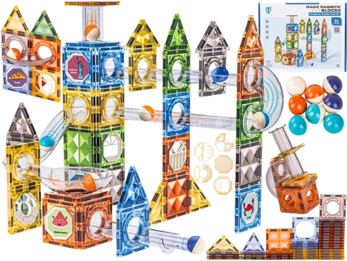 Magnetická stavebnice – kuličková dráha 91 dílů