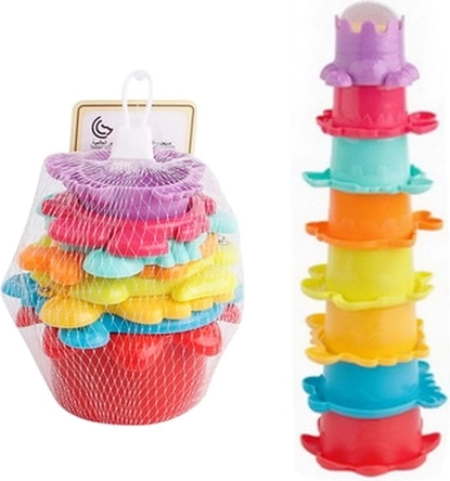 Koupací hračka 2v1 – barevné kelímky a věž