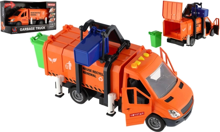 Popelářské auto se světlem, zvukem a popelnicí 30 cm