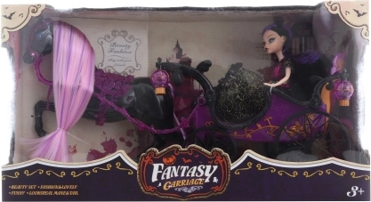 Kočár pro panenky na baterie s koněm a kloubovou panenkou