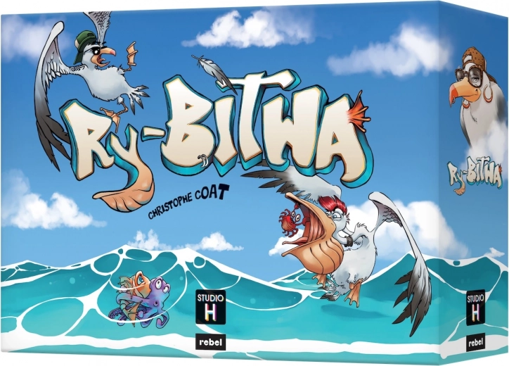 Rodinná hra Ry-Bitwa: souboj racků a pelikánů o kořist