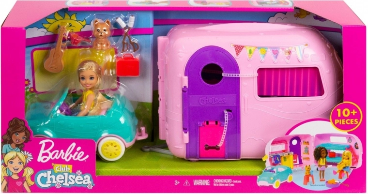 Barbie Chelsea kempingová karavana s panenkou a pejskem