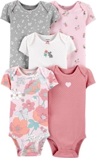 Carter’s dívčí body s krátkým rukávem Floral Pink, 5 ks, vel. 46 (PRE)