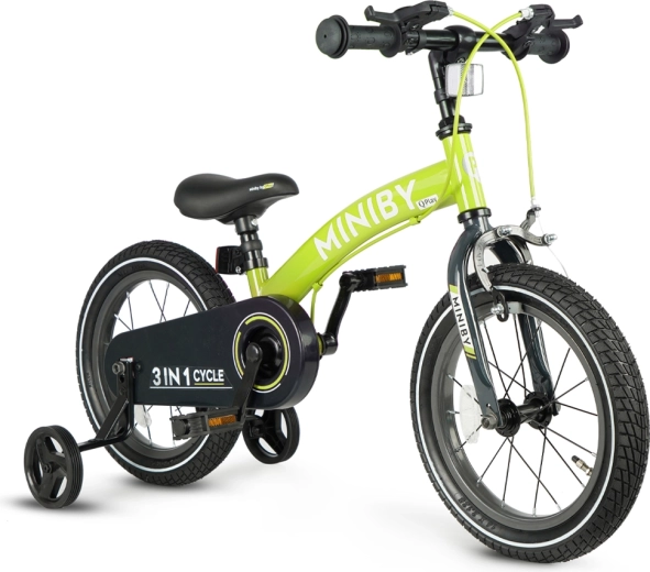 Qplay Miniby 3v1 dětské kolo 14" zelené