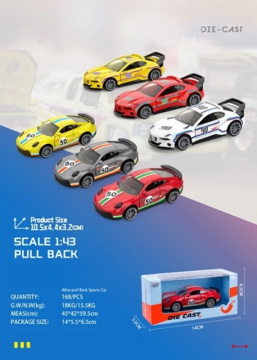 Kovové závodní autíčko 10,5 cm na zpětné natažení