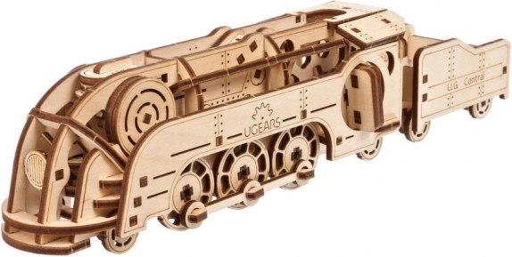 Ugears mini lokomotiva – 3D dřevěné mechanické puzzle