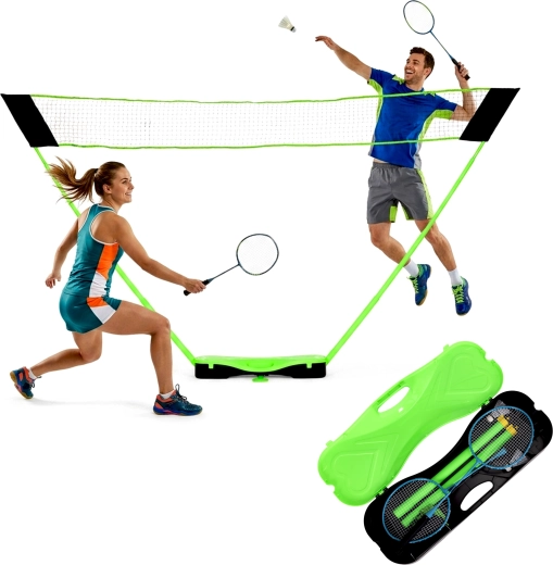 MovepRro skládací badmintonová sada s přenosnou sítí 300 × 156 cm, raketami a košíčky v kufříku