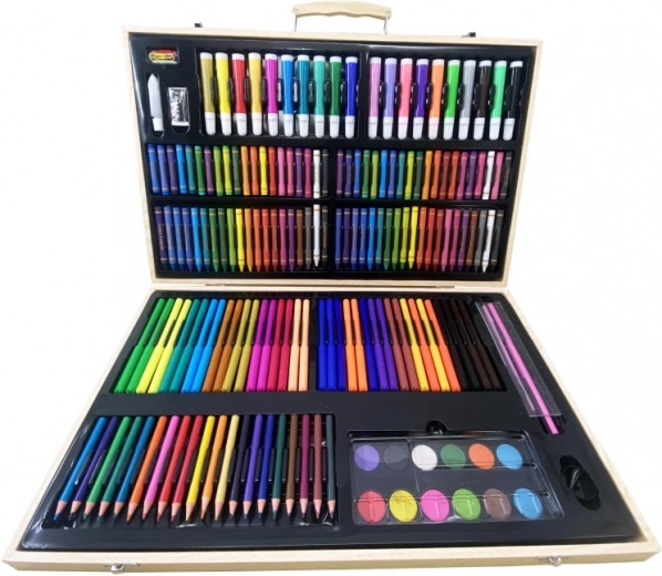 Malířský kufřík z dřeva – kreativní výtvarná sada 180 ks