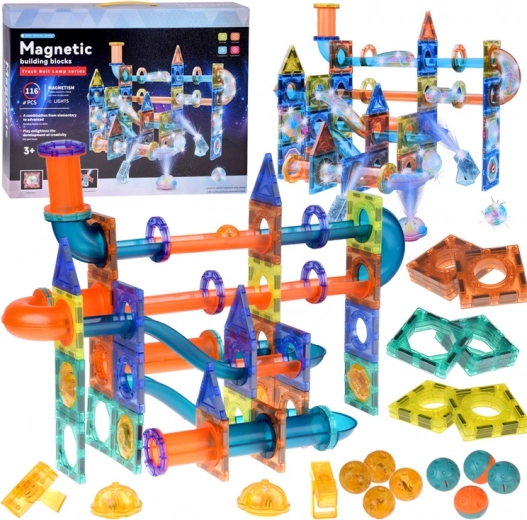 Svítící magnetická stavebnice 3D – magnetický kuličkový dráhový set 116 dílů