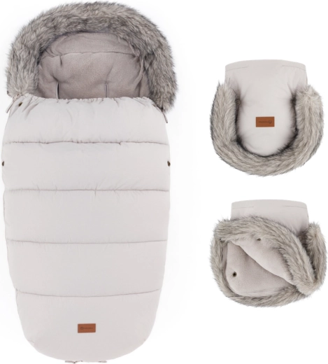 Petite&Mars zimní set fusak Comfy 4v1 + rukavice na kočárek Furry champagne shower